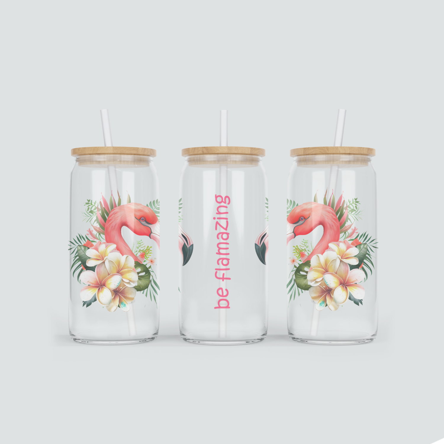 Be Flamazing als Glas Becher mit Bambus Deckel