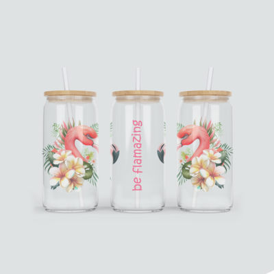 Be Flamazing als Glas Becher mit Bambus Deckel
