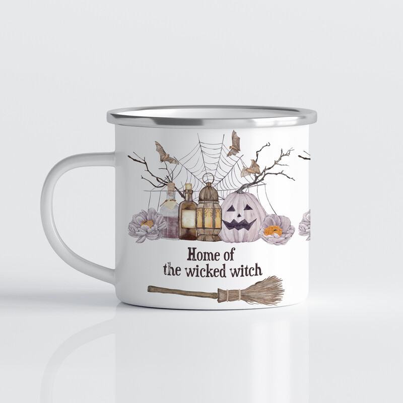 Emaille Tasse für Halloween für Hexen - Home of the wicked witch