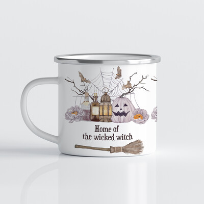Emaille Tasse für Halloween für Hexen - Home of the wicked witch