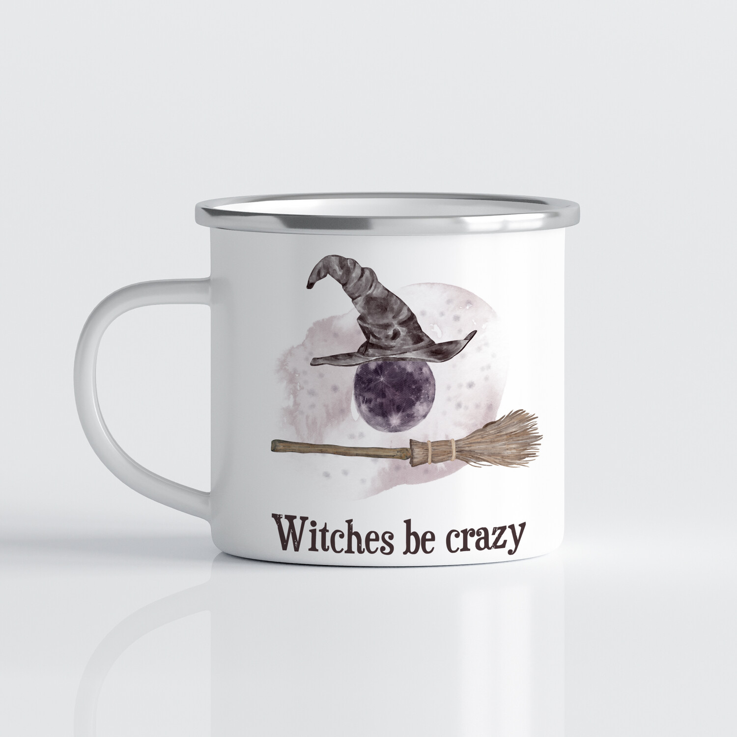 Emaille Tasse für Halloween mit Vollmond und Hexenbesen