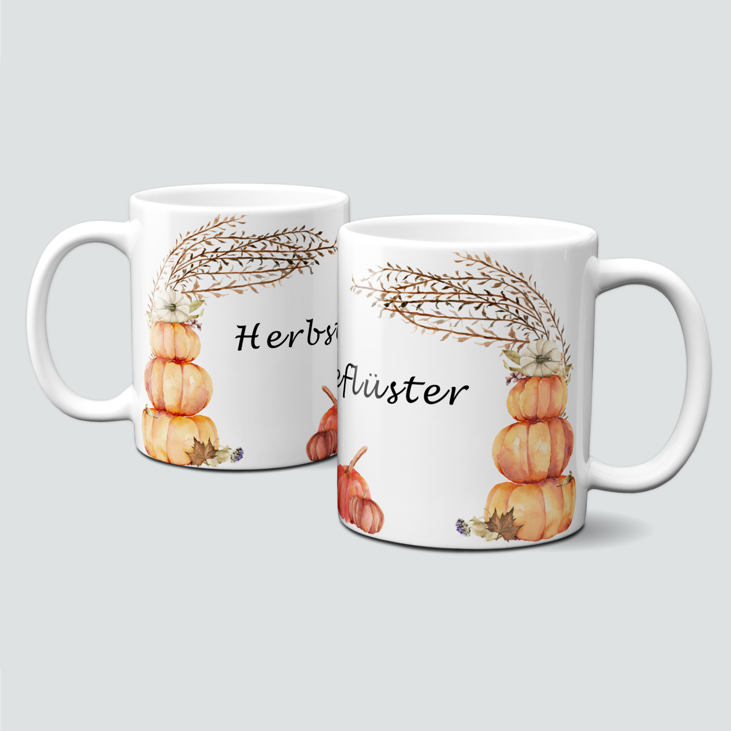 Tasse mit Kürbis und Herbstgeflüster