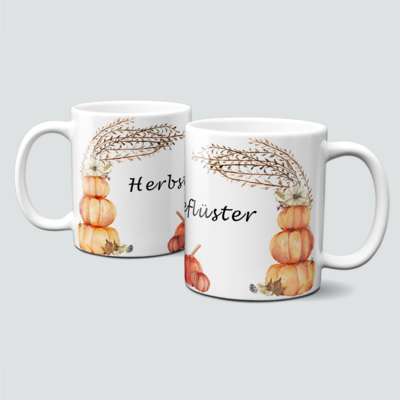 Tasse mit Kürbis und Herbstgeflüster