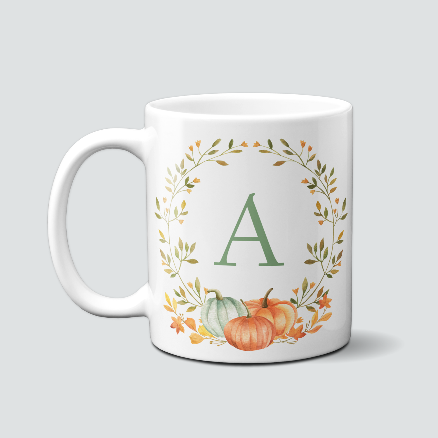 Tasse mit Kranz und Kürbis inkl. Monogramm