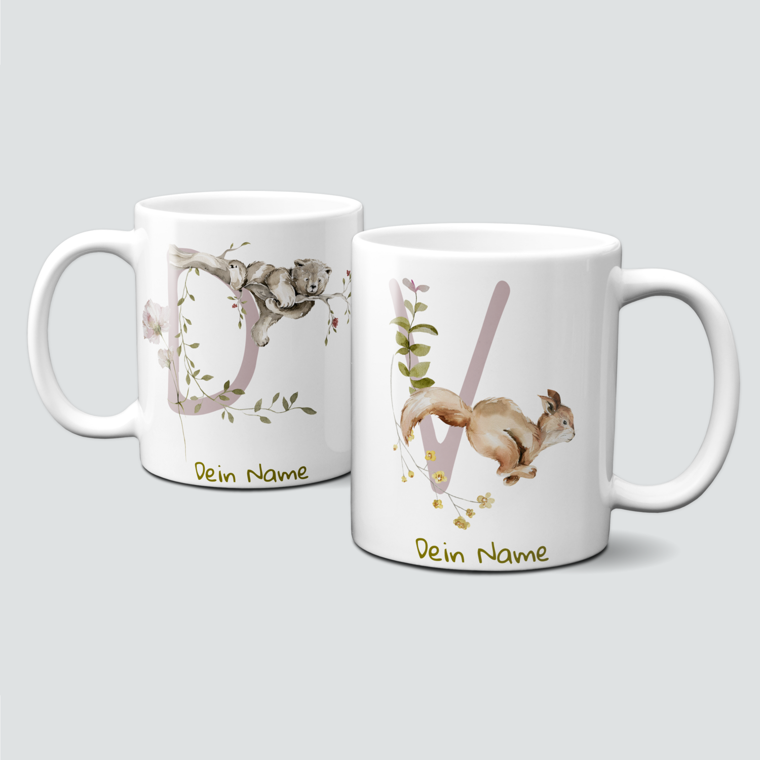 individuelle Monogrammtasse mit süßen Waldtieren