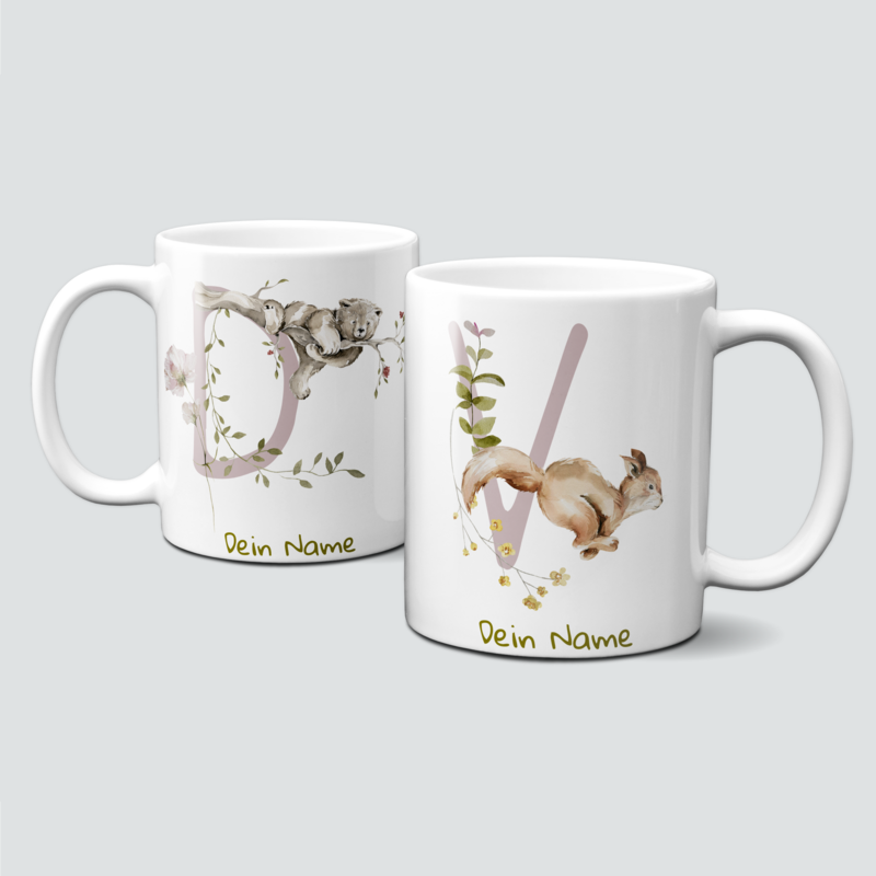 individuelle Monogrammtasse mit süßen Waldtieren