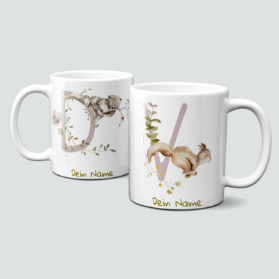 individuelle Monogrammtasse mit süßen Waldtieren
