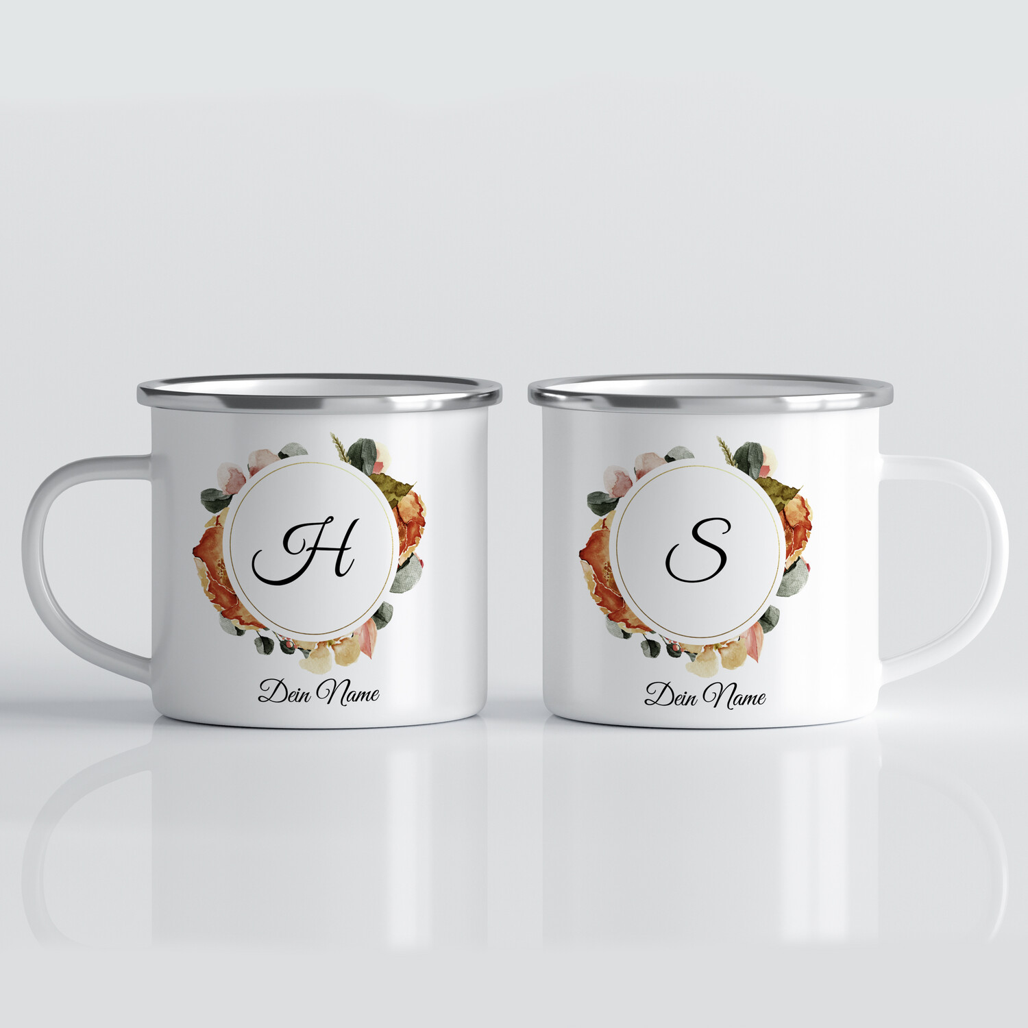 herbstliche Monogrammtasse mit Blätterkranz