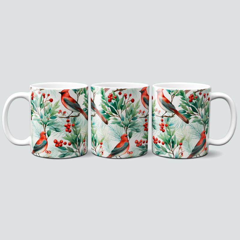 Weihnachtstasse mit Vögelchen auf Tanne