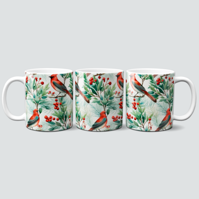 Weihnachtstasse mit Vögelchen auf Tanne