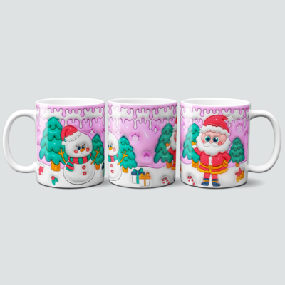 Tasse mit Weihnachtsmann &amp; Schneemann im 3D Design
