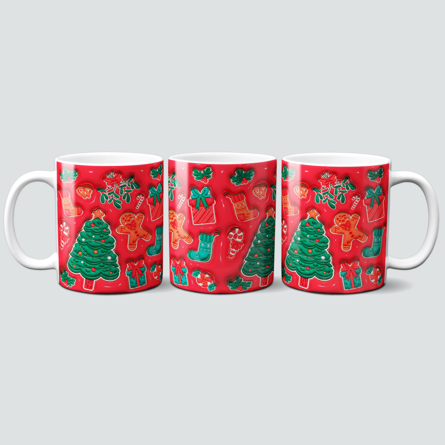 Tasse in rot mit Weihnachtsmotiven im 3D Design