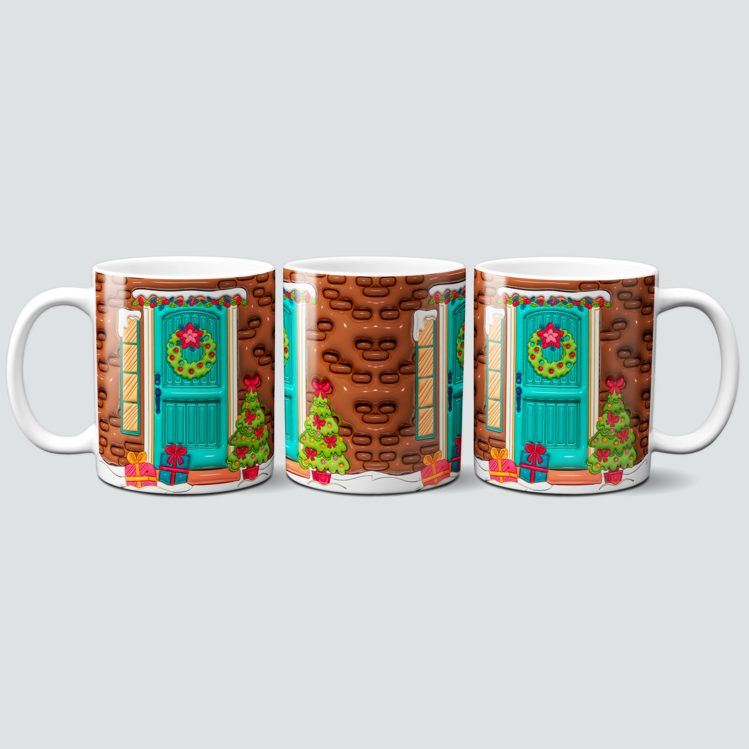 Tasse mit Weihnachttür im 3D Design