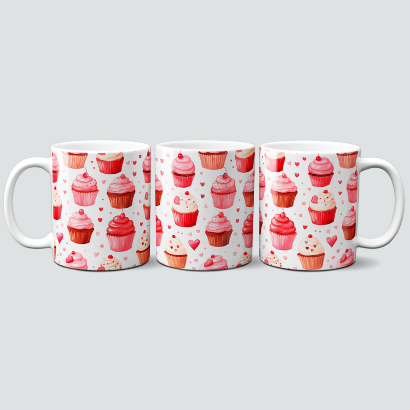 Tasse mit zuckersüßen Cupcakes