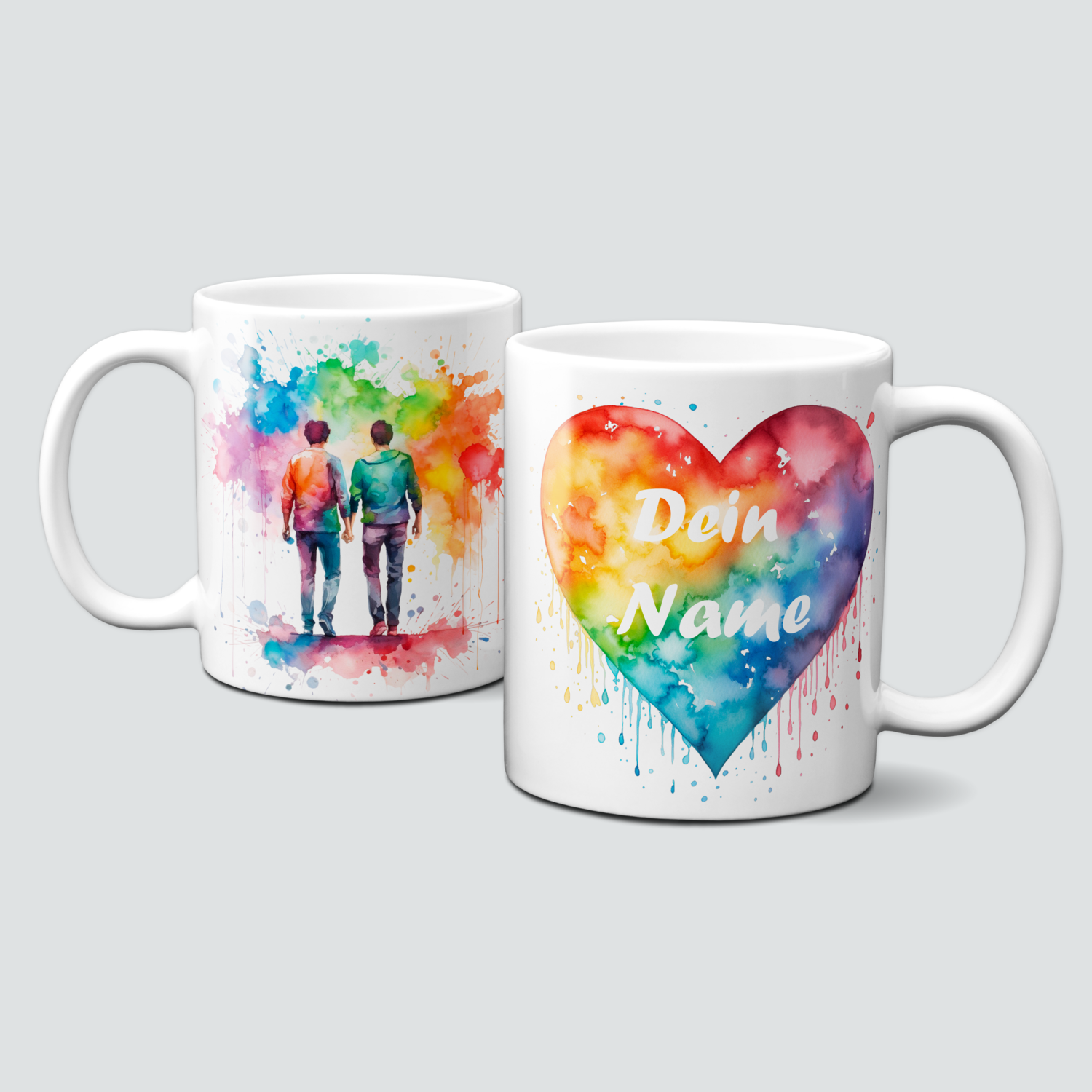 personalisierte Tasse mit Regenbogen Herz für Ihn