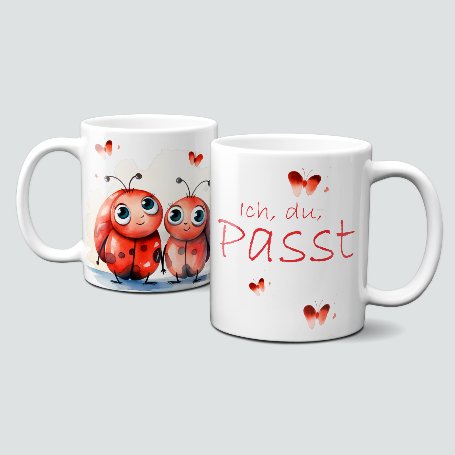 Ich, du Passt - Tasse mit süßen verliebten Käfern