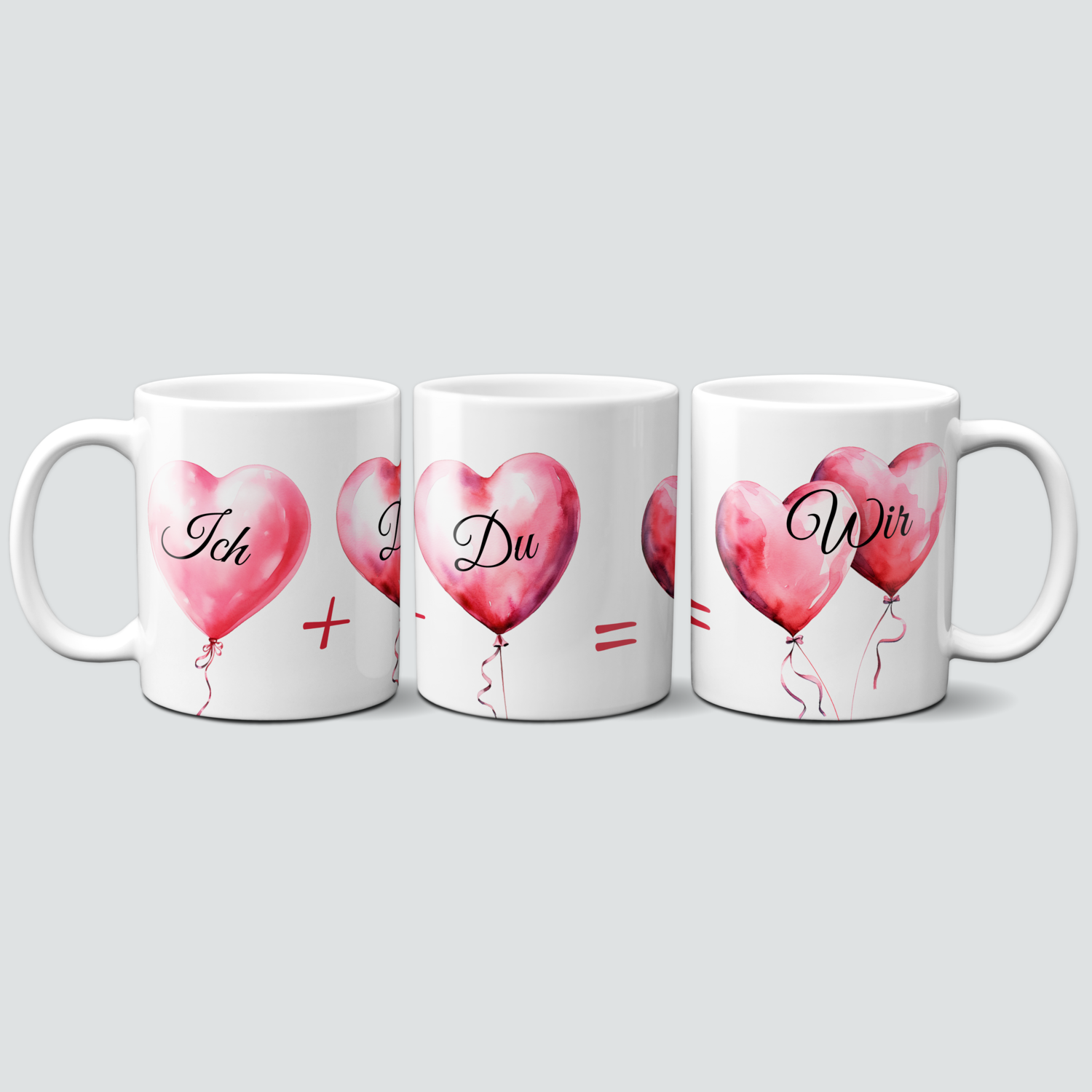 Tasse mit Herzen - Ich + Du = Wir