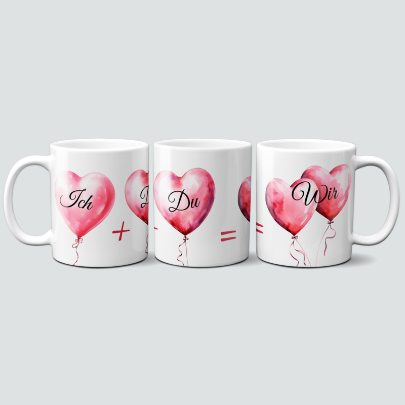 Tasse mit Herzen - Ich + Du = Wir