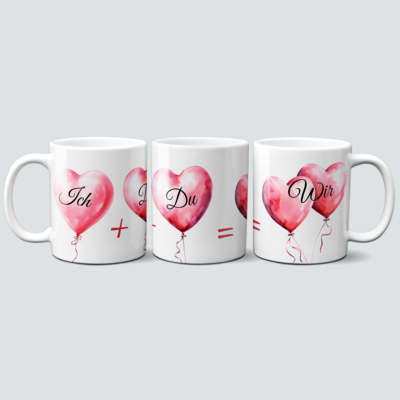 Tasse mit Herzen - Ich + Du = Wir
