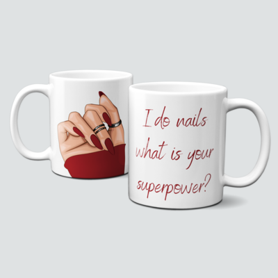 Sprüchetasse mit roten Nägeln