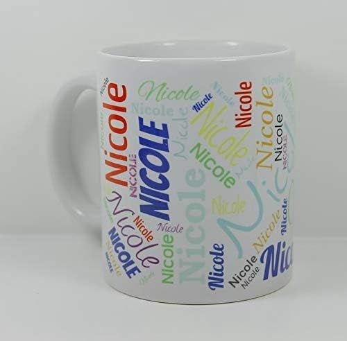 personalisierte weiße Tasse mit Ihrem Namen in bunten Farben
