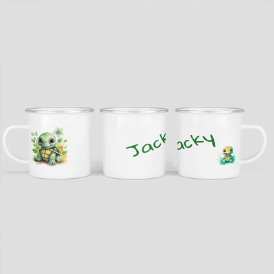 personalisierte Tasse mit putziger Schildkröte / Turtle und Pflanzen