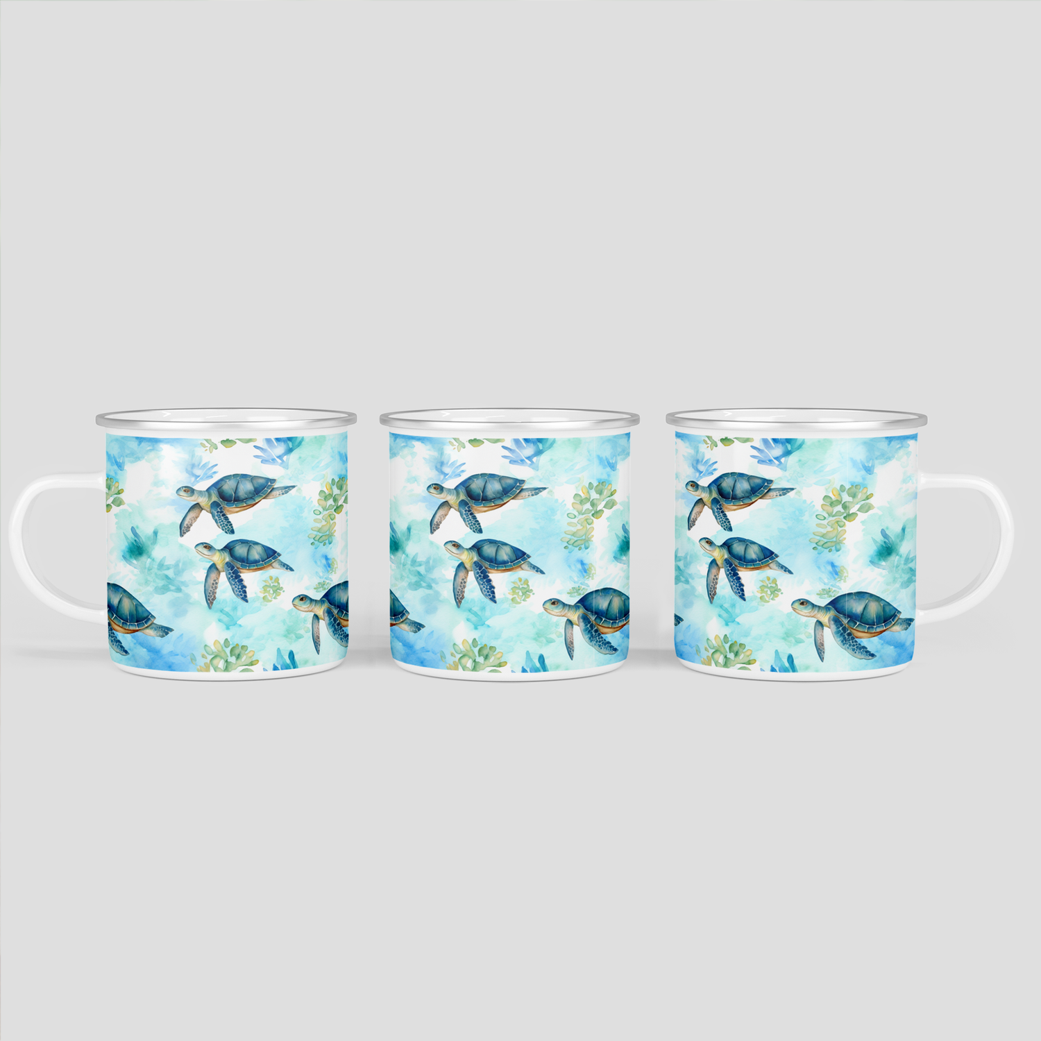 Emailletasse mit Schildkröte / Turtle im Wasser