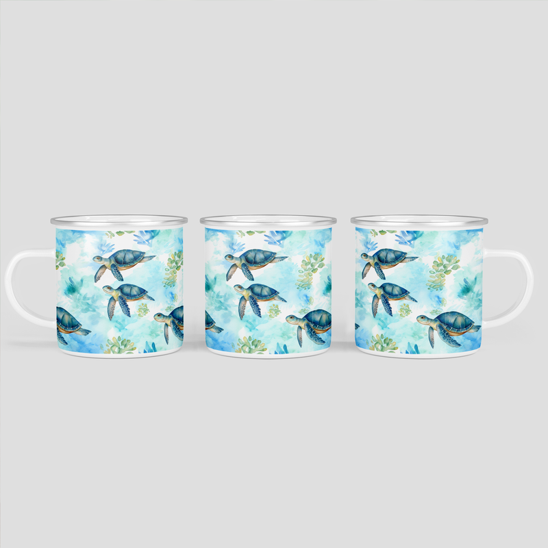 Emailletasse mit Schildkröte / Turtle im Wasser