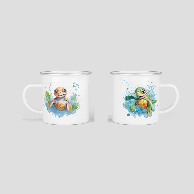 Emailletasse mit Schildkröte / Turtle im Wasser