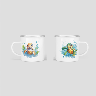 Emailletasse mit Schildkröte / Turtle im Wasser