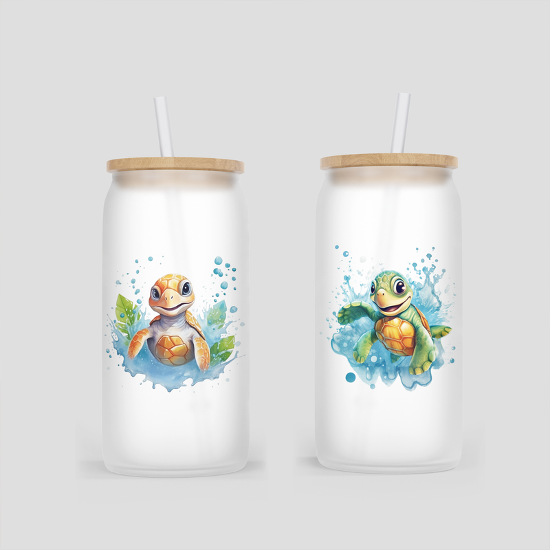 Glas Becher mit putziger Schildkröte / Turtle
