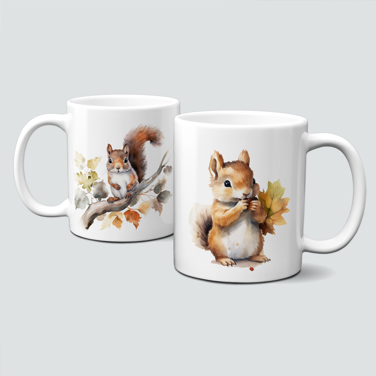 Tasse mit süßem Eichhörnchen auf Ast