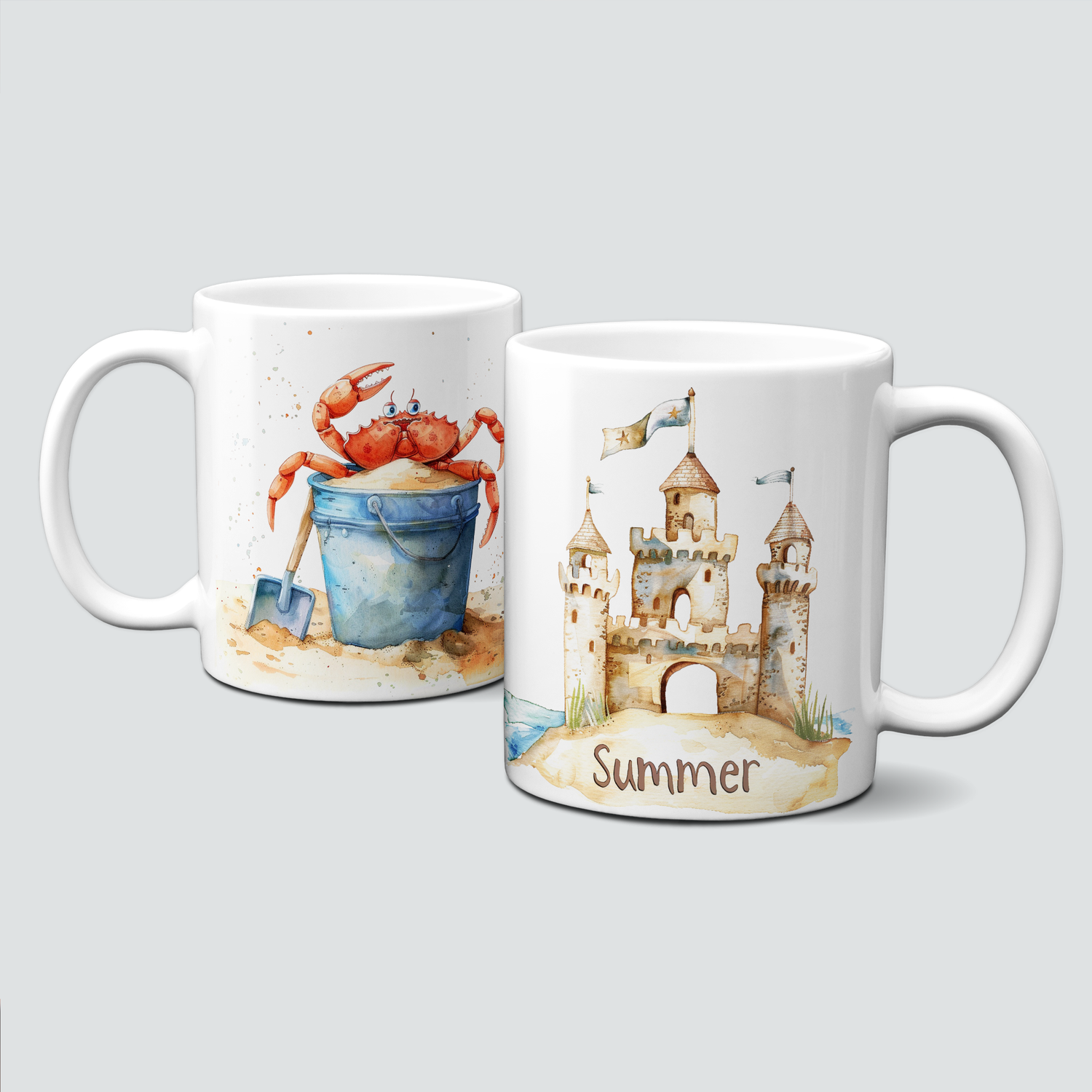 Tasse mit Krabbe und Sandburg