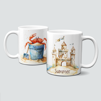 Tasse mit Krabbe und Sandburg