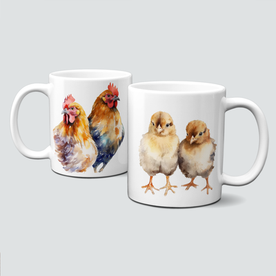 Tasse mit Hahn, Huhn und Küken - eine schöne Familie