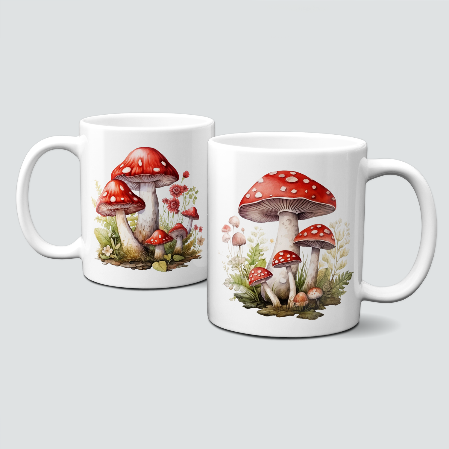 Tasse mit süßen Herbstmotiven - Pilze, Fliegenpilze, Waldboden, Autumn
