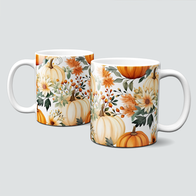 Tasse mit tollen Herbstmotiven - Pumpkin mit Blumen und Blättern