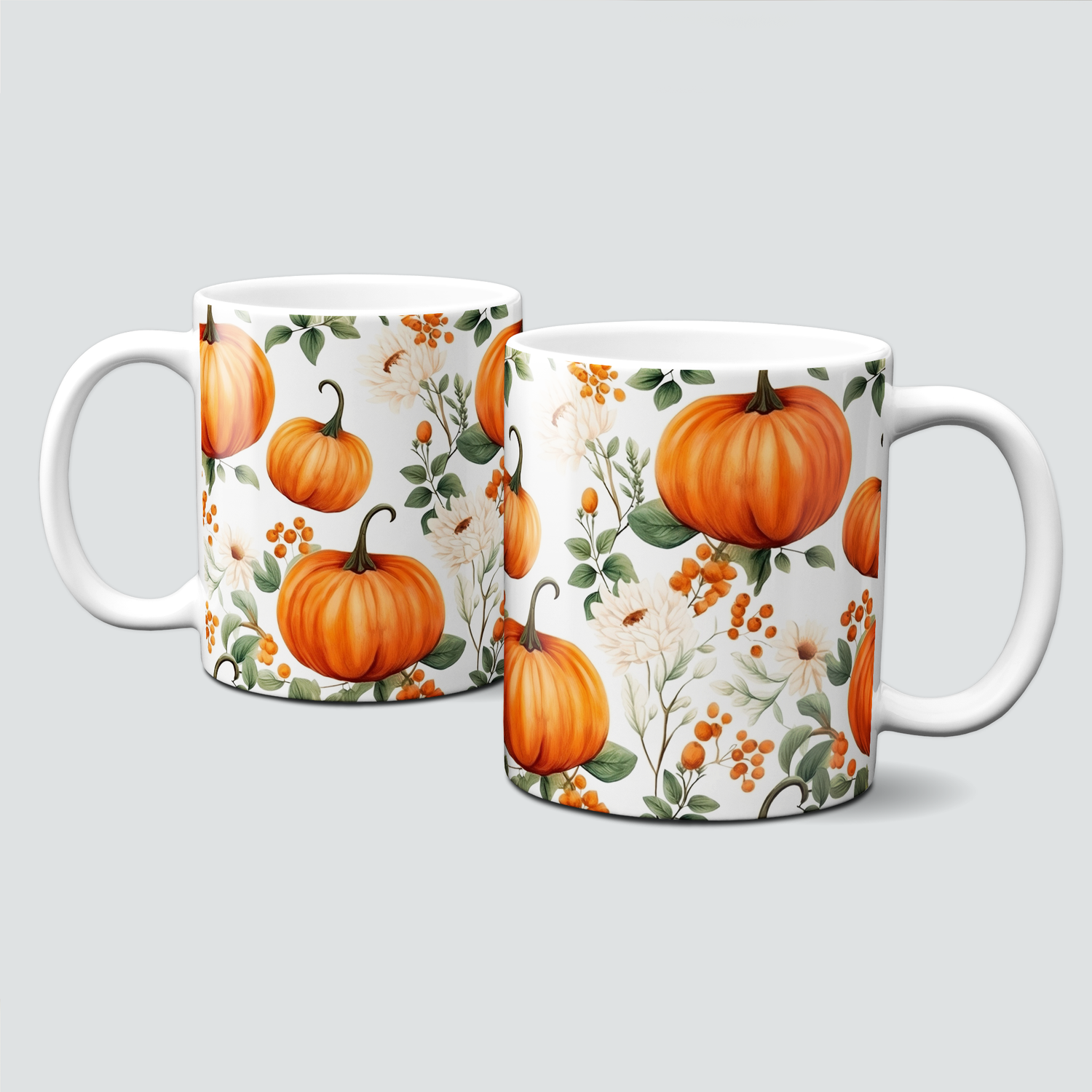 Tasse mit tollen Herbstmotiven - Kürbisse in strahlendem Orange