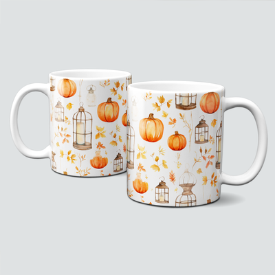 Tasse mit tollen Herbstmotiven - Kürbisse mit Laternen