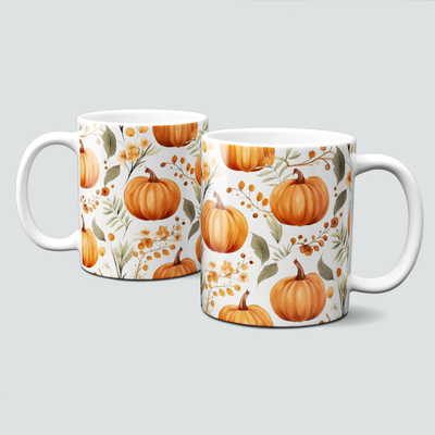 Tasse mit tollen Herbstmotiven - Pumpkins mit Blättern