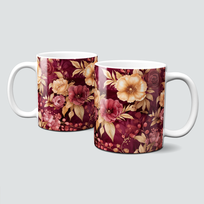 Tasse mit tollen Herbstmotiven - Rosen in samtigen Weinrot