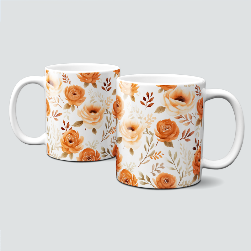 Tasse mit tollen Herbstmotiven - Autumn, Herbstblüte in Orange