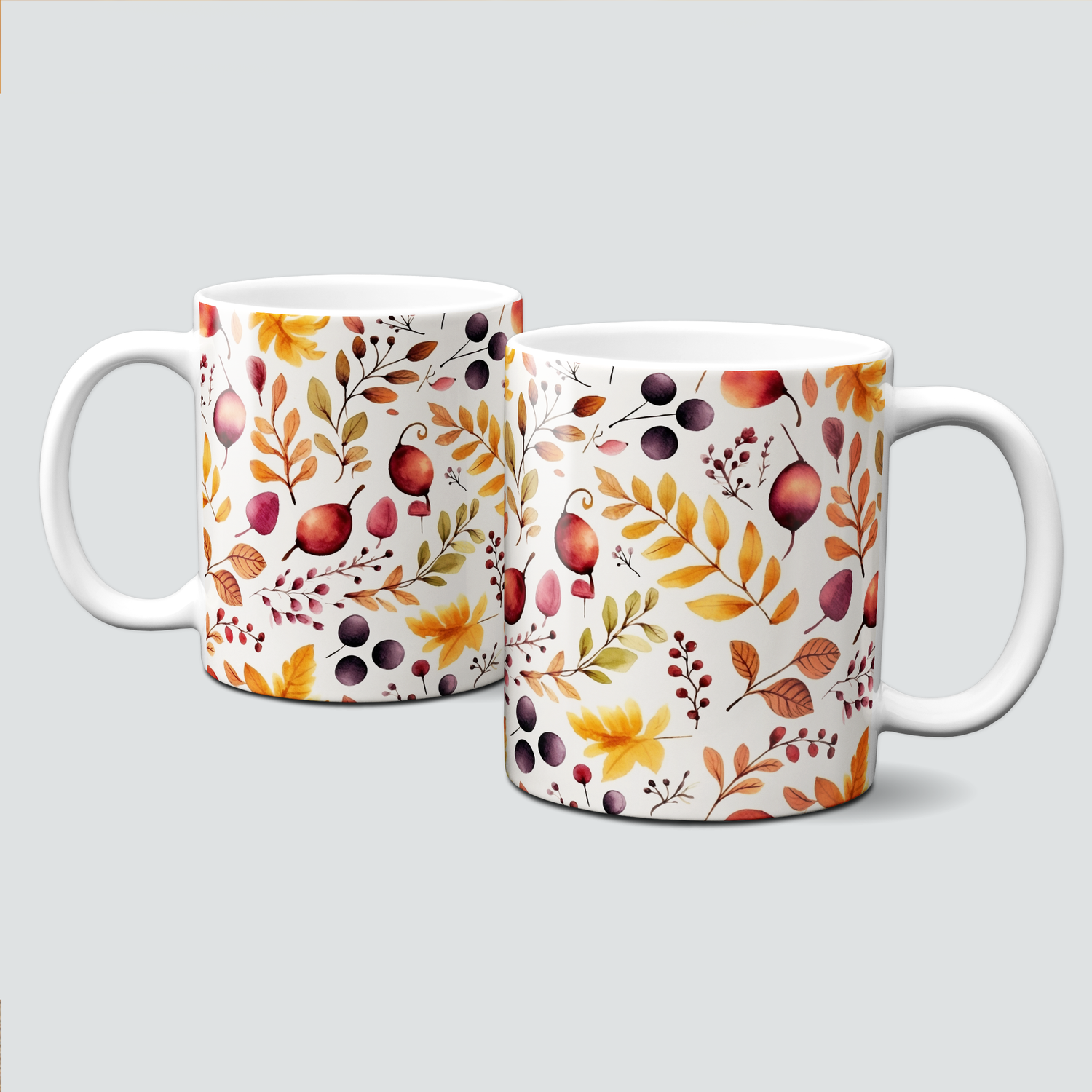 Tasse mit schönen bunten Herbstblättern und Früchten - Autumn