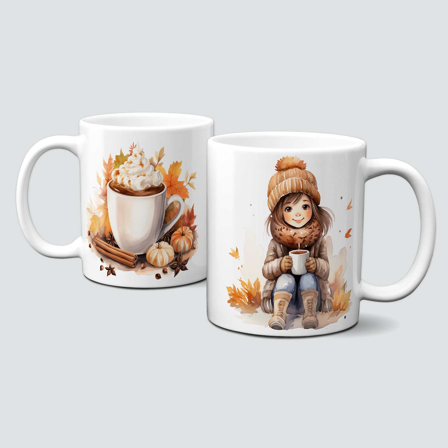 Tasse mit heißer Schokolade und Sahne, Zimt, Anis Sterne, Kürbisse, nicht nur für Kinder