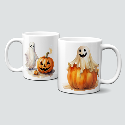 Tasse mit Halloween Motiv - Gespenster mit Kürbissen - gostly