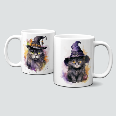 Tasse für Halloween - niedliche kleine Hexen-Katzen, Hexen-Hut