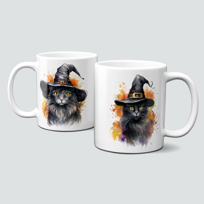 Tasse für Halloween - putzige kleine Hexen-Katzen, Hexen-Hut
