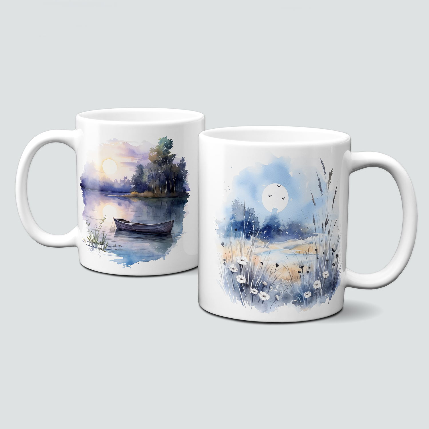 Tasse für jedermann - Romantik pur, Sonnenauf- und -untergang, See, Blumen, Boot