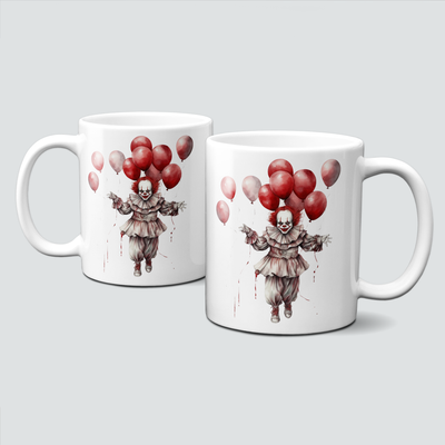 Tasse für Halloween - Circus, gruseliger Clown mit roten Luftballons