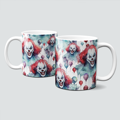 Tasse für Halloween - gruseliger Clown und Luftballons, schaurig schön